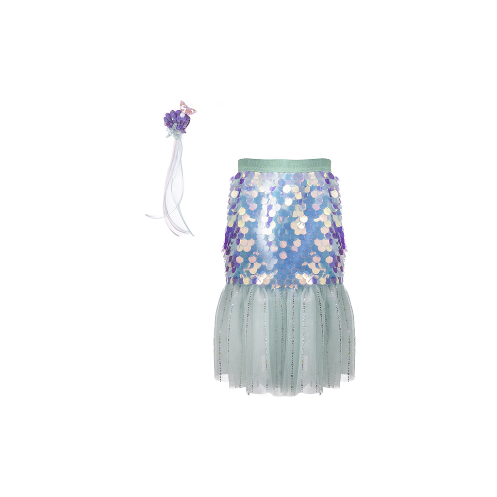 Great Pretenders udklædningstøj, Bling bling havfrue skørt og hårklips, mint - Str. 4-6 år