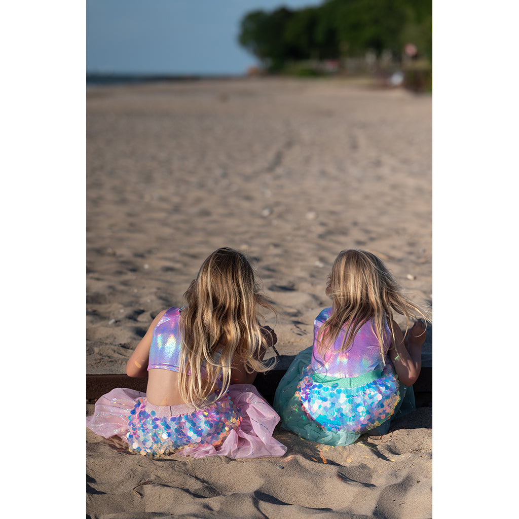 Great Pretenders udklædningstøj, Bling bling havfrue skørt og hårklips, mint - Str. 4-6 år