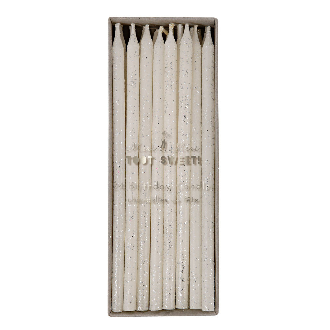 Meri Meri kakelys m. sølvglitter, Toot Sweet - 24 stk