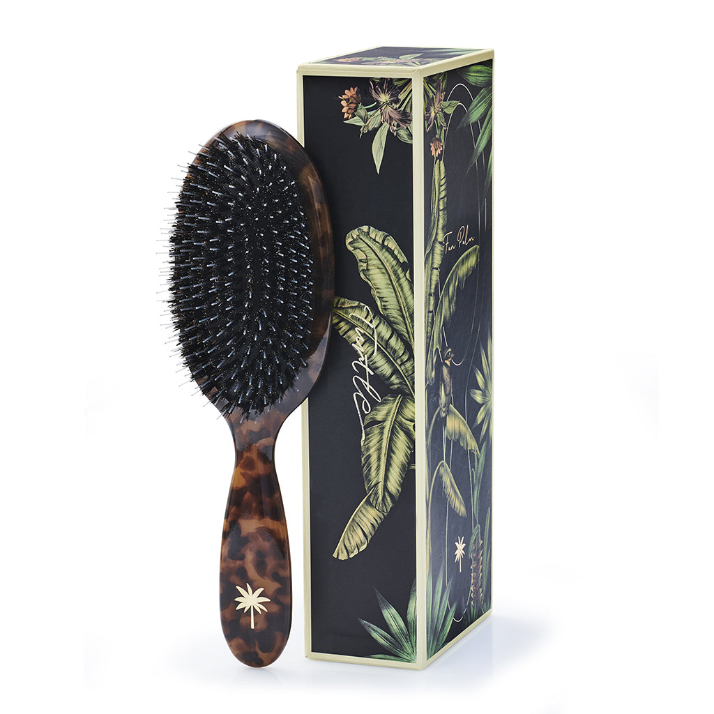 Fan Palm Premium Edition, Boar and nylon bristles, medium - Turtle Pattern
