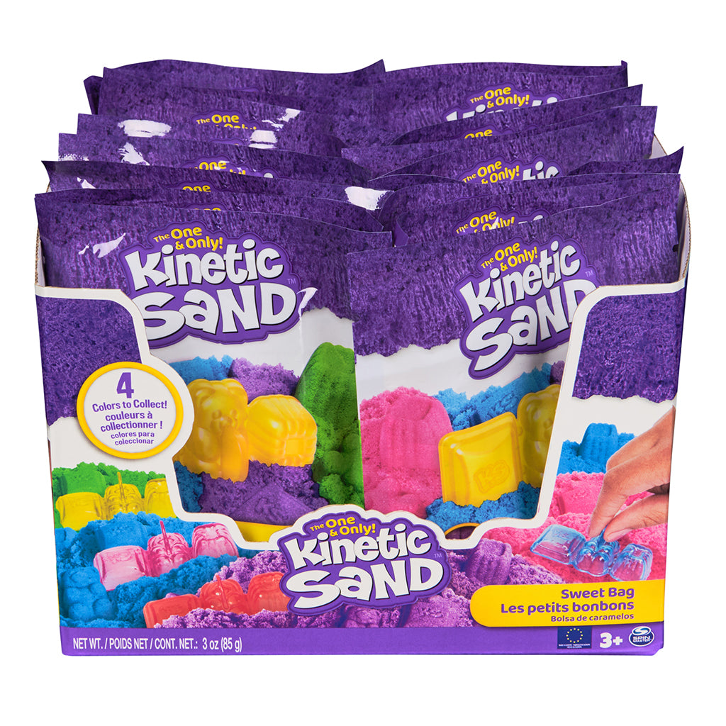 Kinetic Sand, Candy bag, 85 g og 1 form - 4 ass. farver