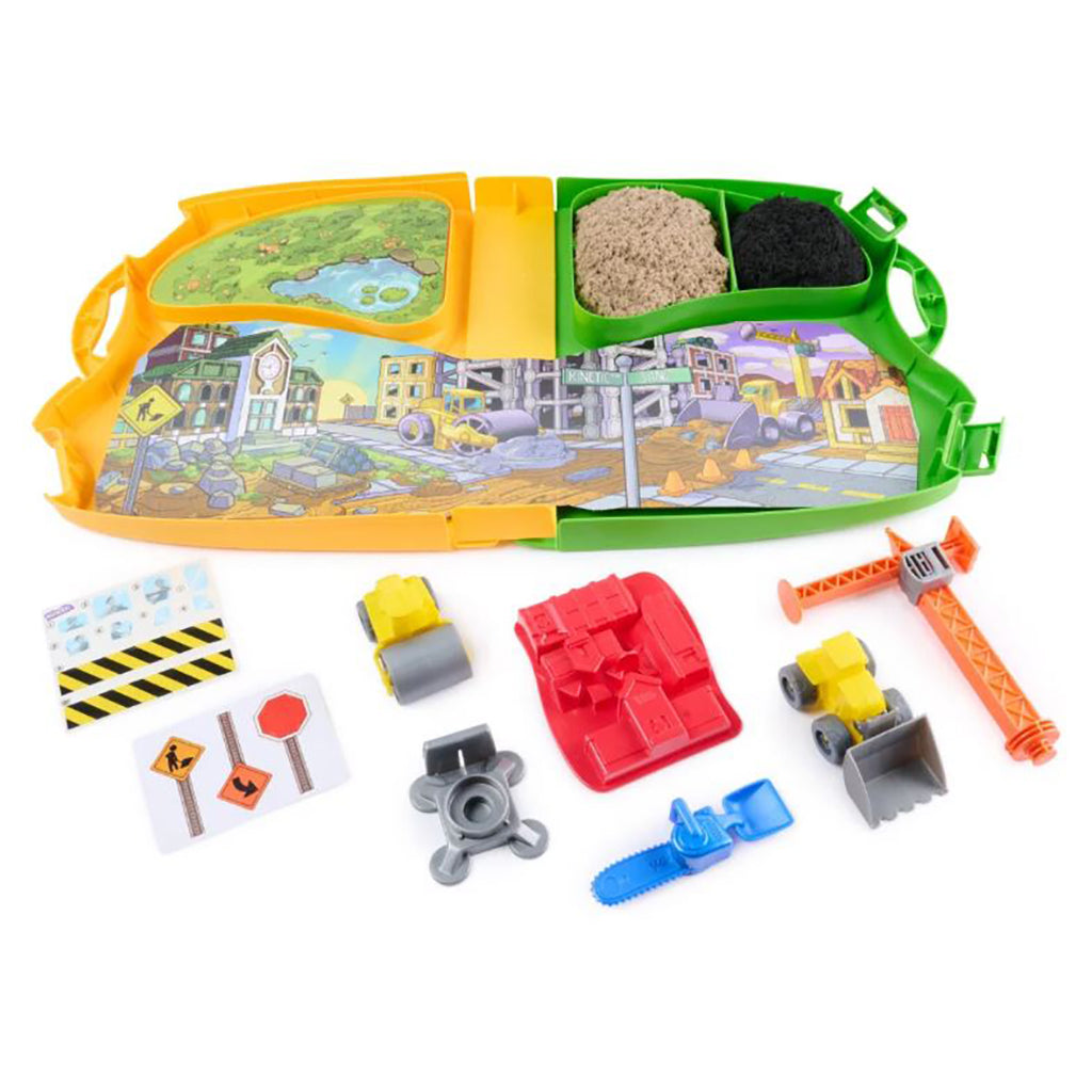 Kinetic Sand Construction zone kuffert med arbejdsbiler