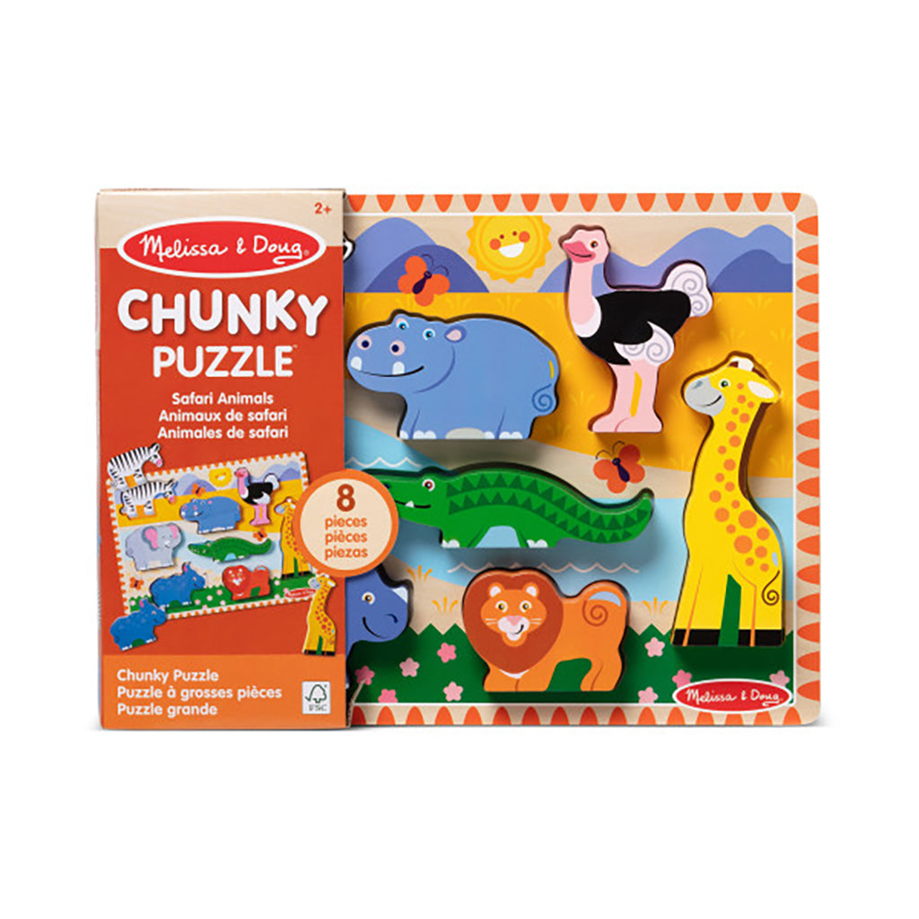 Melissa &amp; Doug Puslespil i træ med store brikker, Safari - 8 brikker