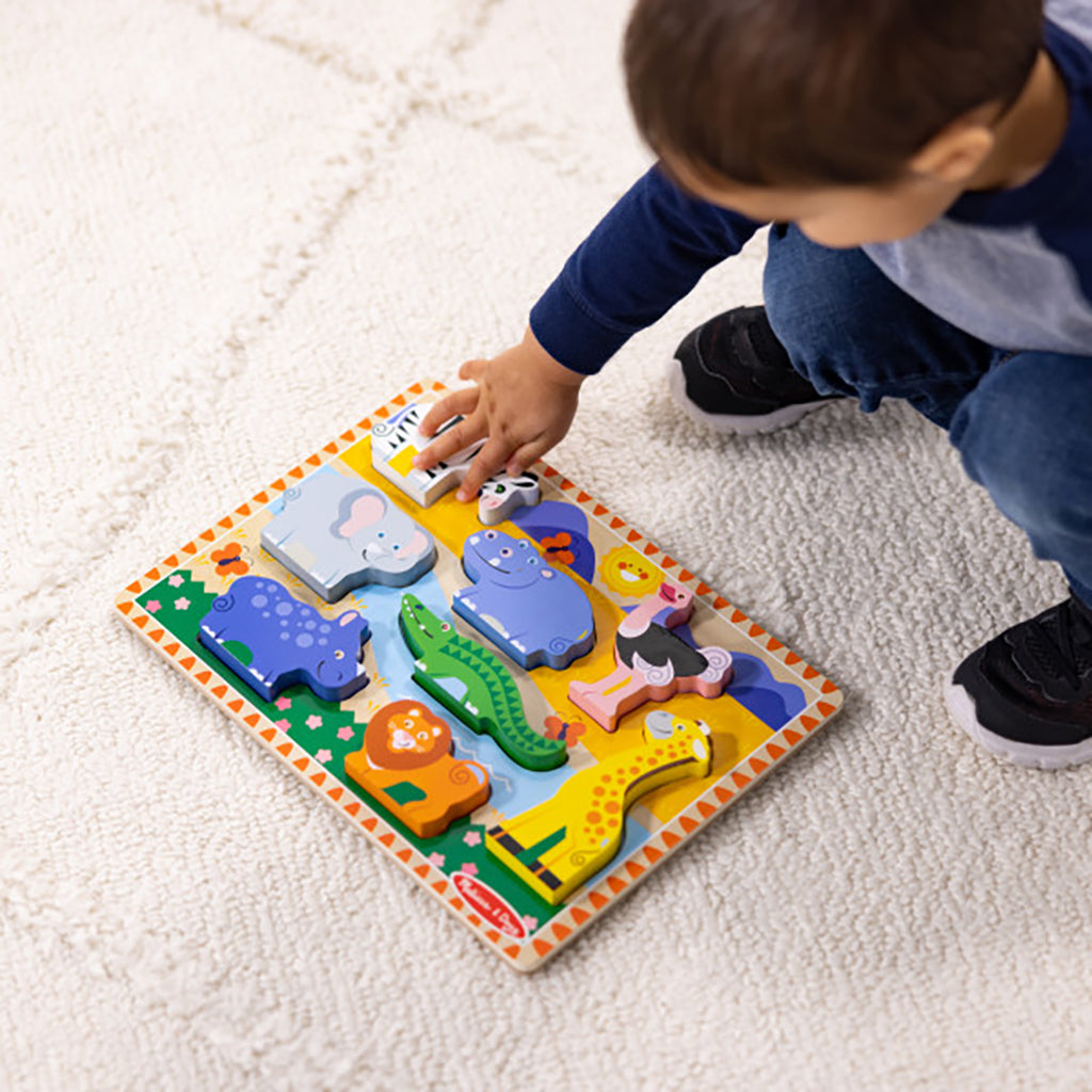 Melissa &amp; Doug Puslespil i træ med store brikker, Safari - 8 brikker