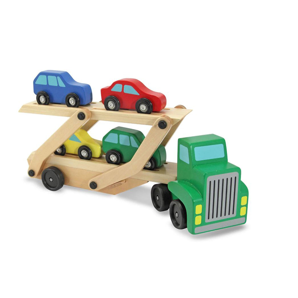Melissa &amp; Doug Legetøjsbiler i træ, Biltransporter m 4 biler