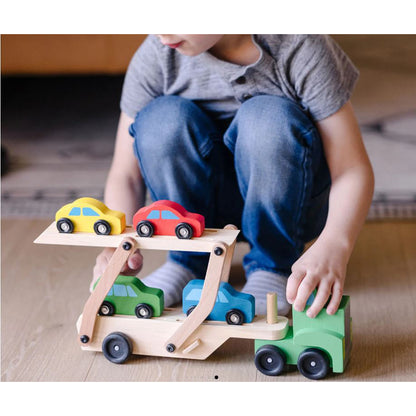 Melissa &amp; Doug Legetøjsbiler i træ, Biltransporter m 4 biler