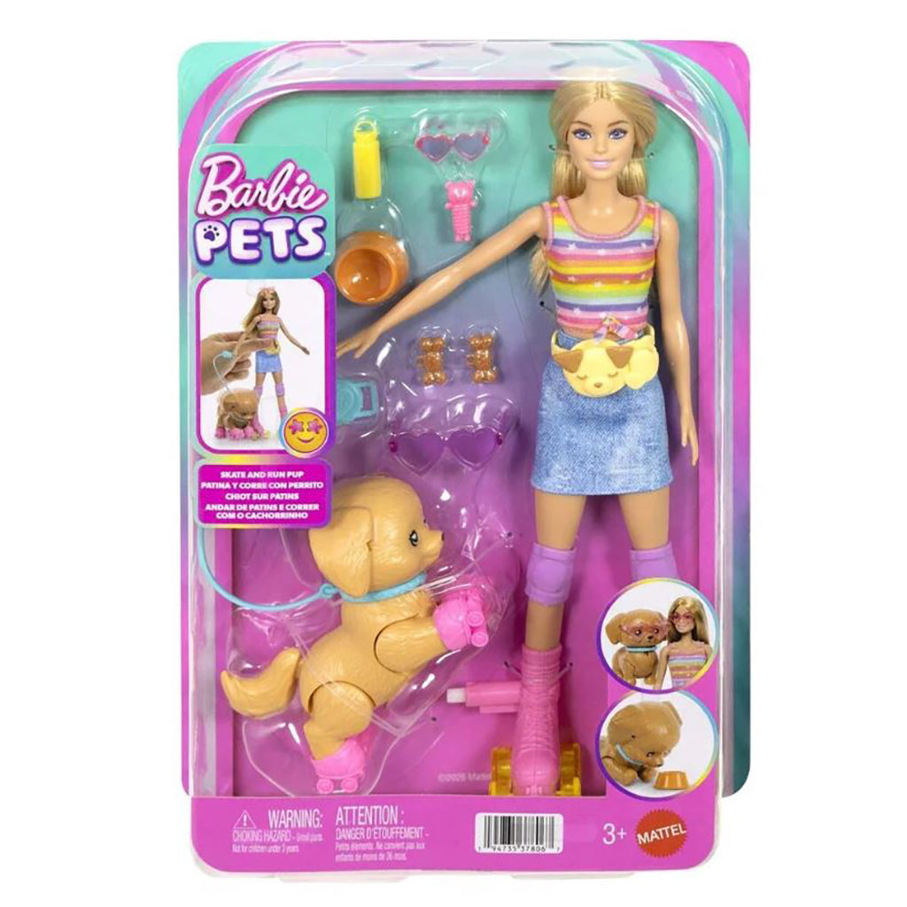 Barbie dukke og hund på rulleskøjter