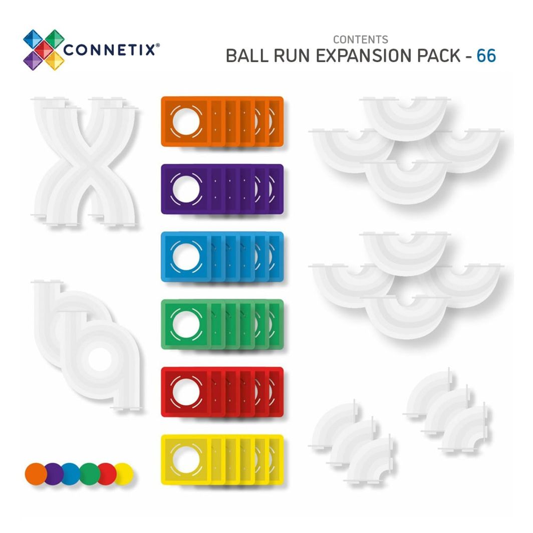 Connetix Ball Run Expansion Pack, udvidelsessæt 66 dele - rainbow