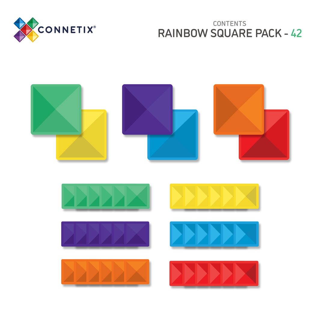 Connetix Square Pack, Magnetisk byggesæt m. 42 - Rainbow