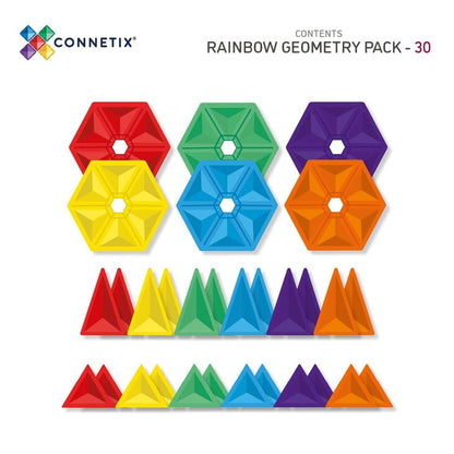 Connetix Geometry Pack, Magnetisk byggesæt m. 30 dele - Rainbow