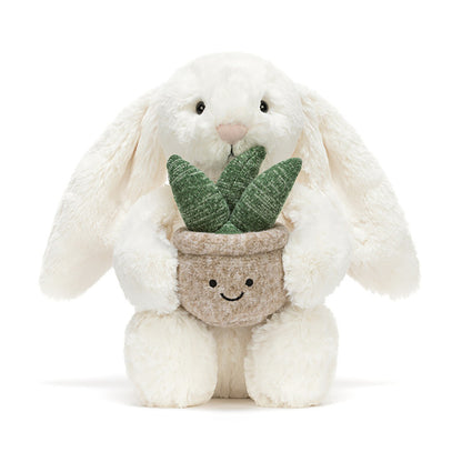 Jellycat bamse, kanin m plante,  Cream Bunny - 31 cm
