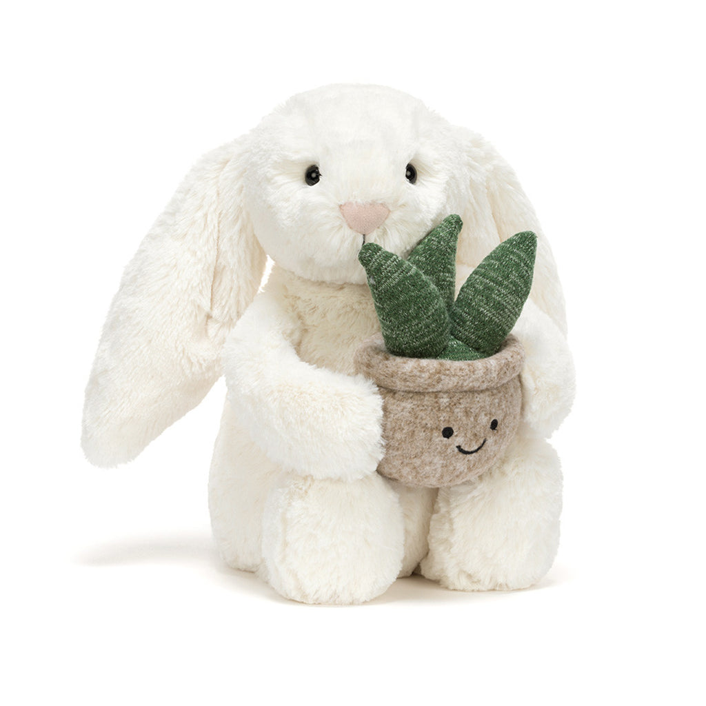 Jellycat bamse, kanin m plante,  Cream Bunny - 31 cm
