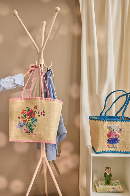 Rice kurvetaske, Stor Raffia, pink - Nathalie Lété Print