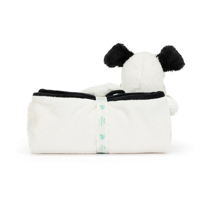 Baby Jellycat tæppe, Bashful hund, sort/creme - 56 cm