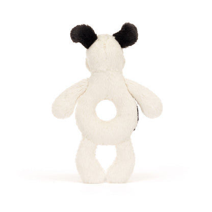 Baby Jellycat ring rangle, Hund, sort/creme - 15 cm
