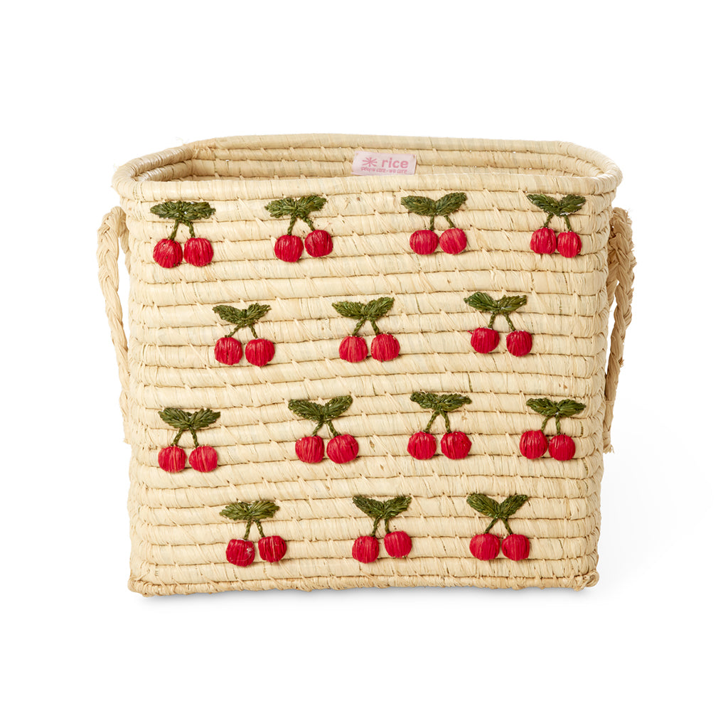 Rice kurv i natur m. små kirsebær broderier