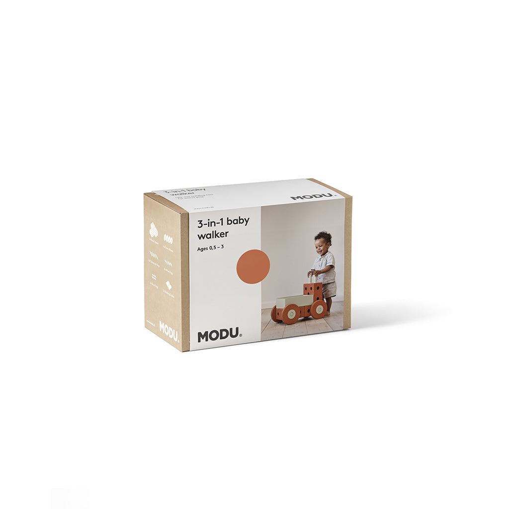 Modu 3-i-1 gåvogn, aktivitetslegetøj i skum - Burnt orange/ Dusty green