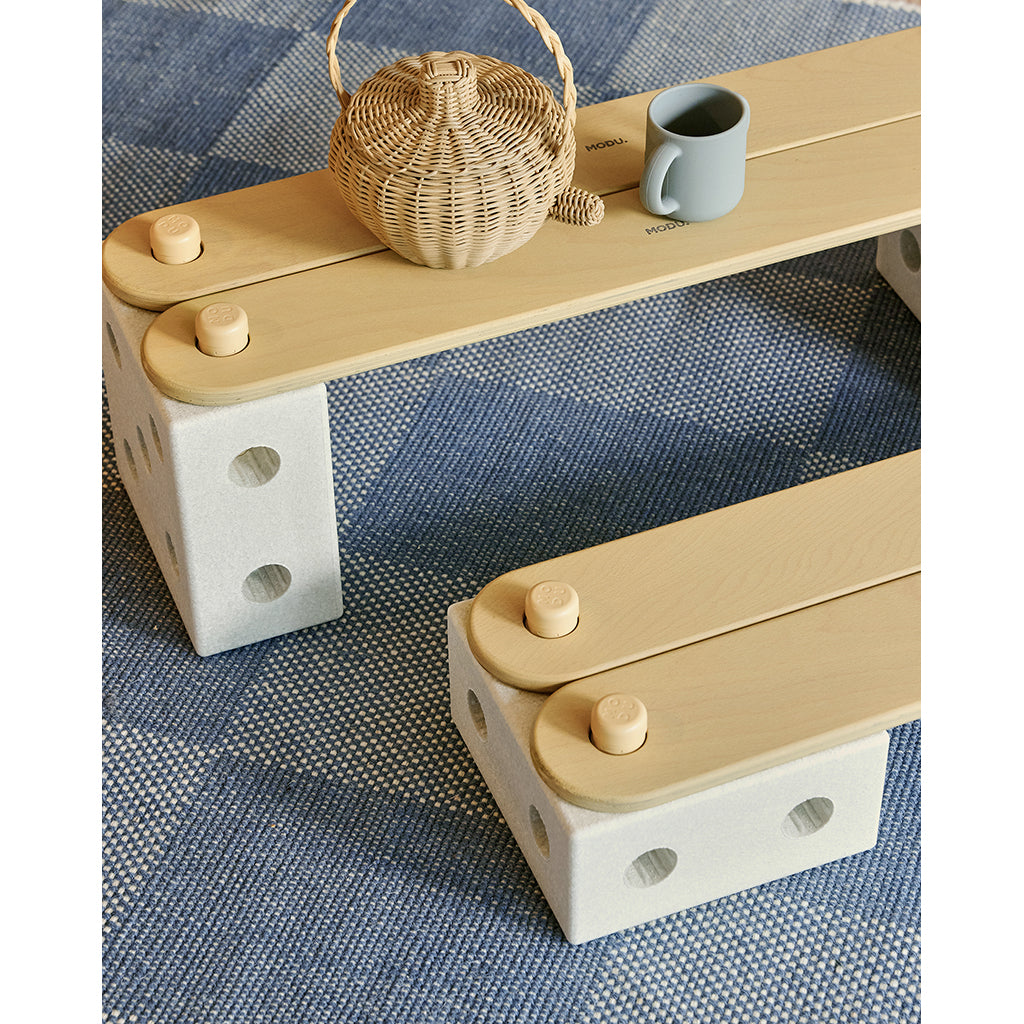 Modu Balance track, balancebane i træ og m skum klodser, aktivitetslegetøj - Sand grey/ Honey yellow