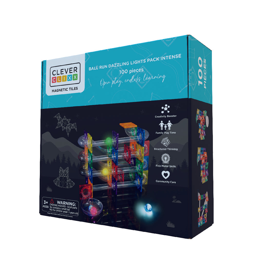 Cleverclixx Magnetisk byggeleg, Kuglebane, Dazzling Lights Pack Intense - 100 dele