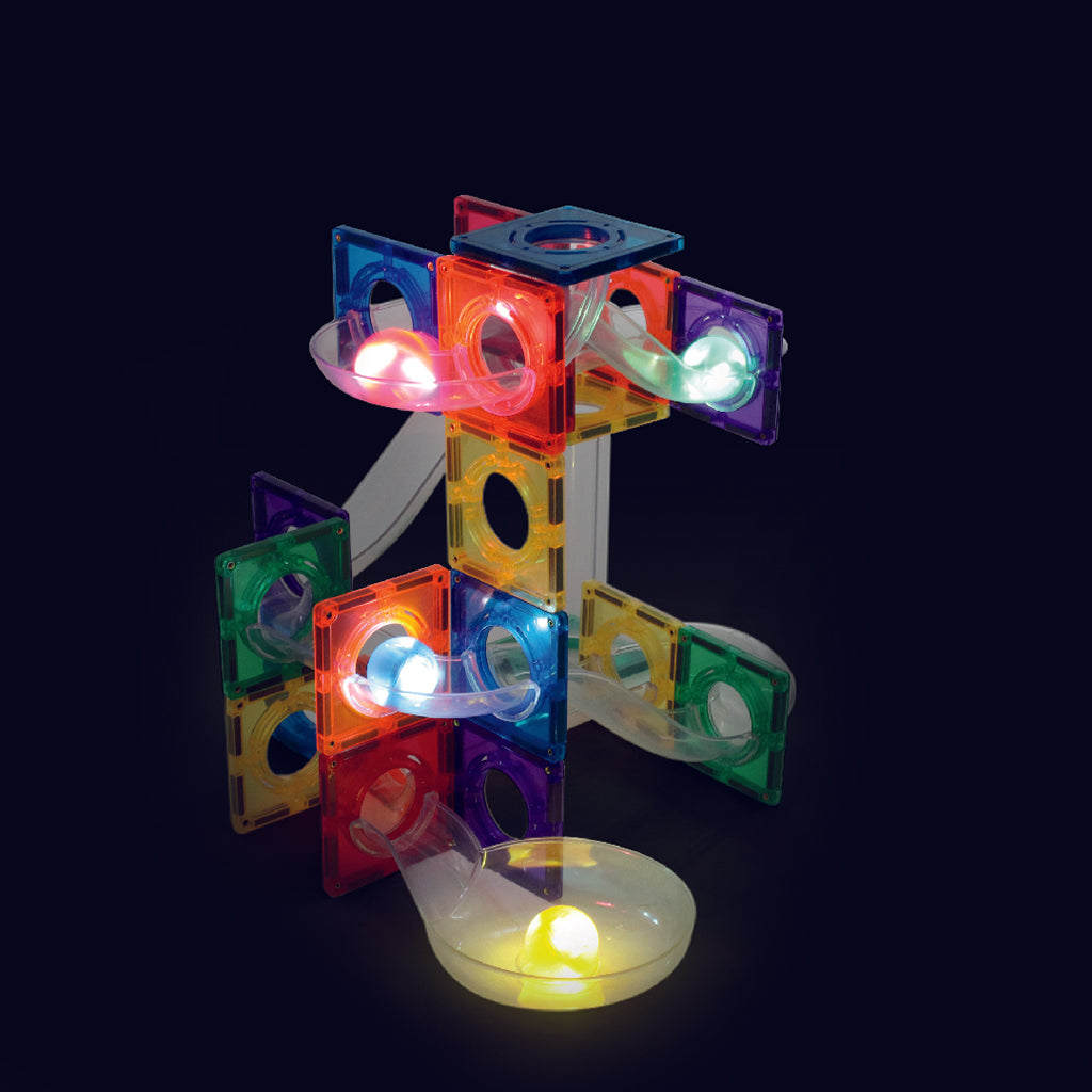 Cleverclixx Magnetisk byggeleg, Kuglebane, Dazzling Lights Pack Intense - 100 dele