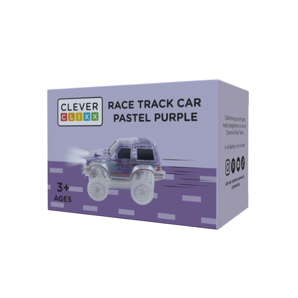 Cleverclixx Magnetisk byggeleg, Race track car - Pastel Purple