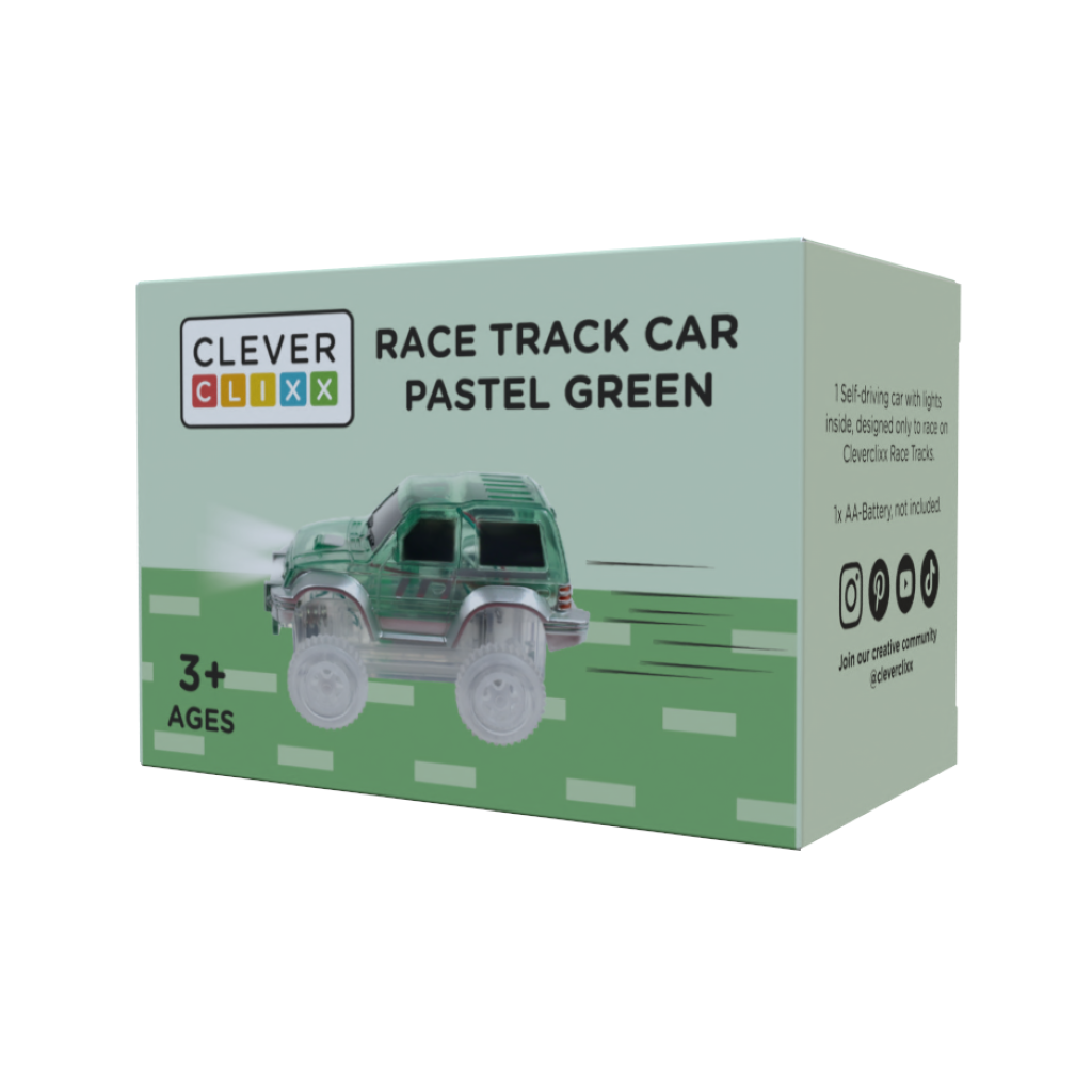Cleverclixx Magnetisk byggeleg, Race track car - Pastel green