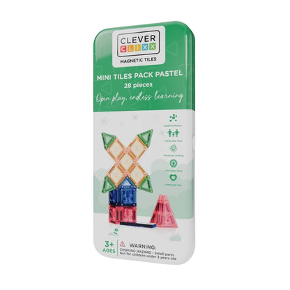 Cleverclixx Magnetisk rejsesæt, byggeleg, Mini Tiles Pack Pastel - 28 pcs