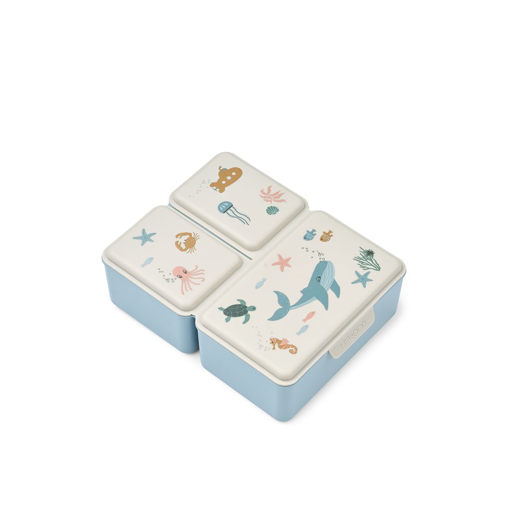 Liewood Driss 3-rum madkasse i silikone - Sea creature/ Sandy