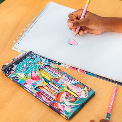 eeBoo 12 dobbelte farveblyanter, Neon Metallic - Magiske skabninger