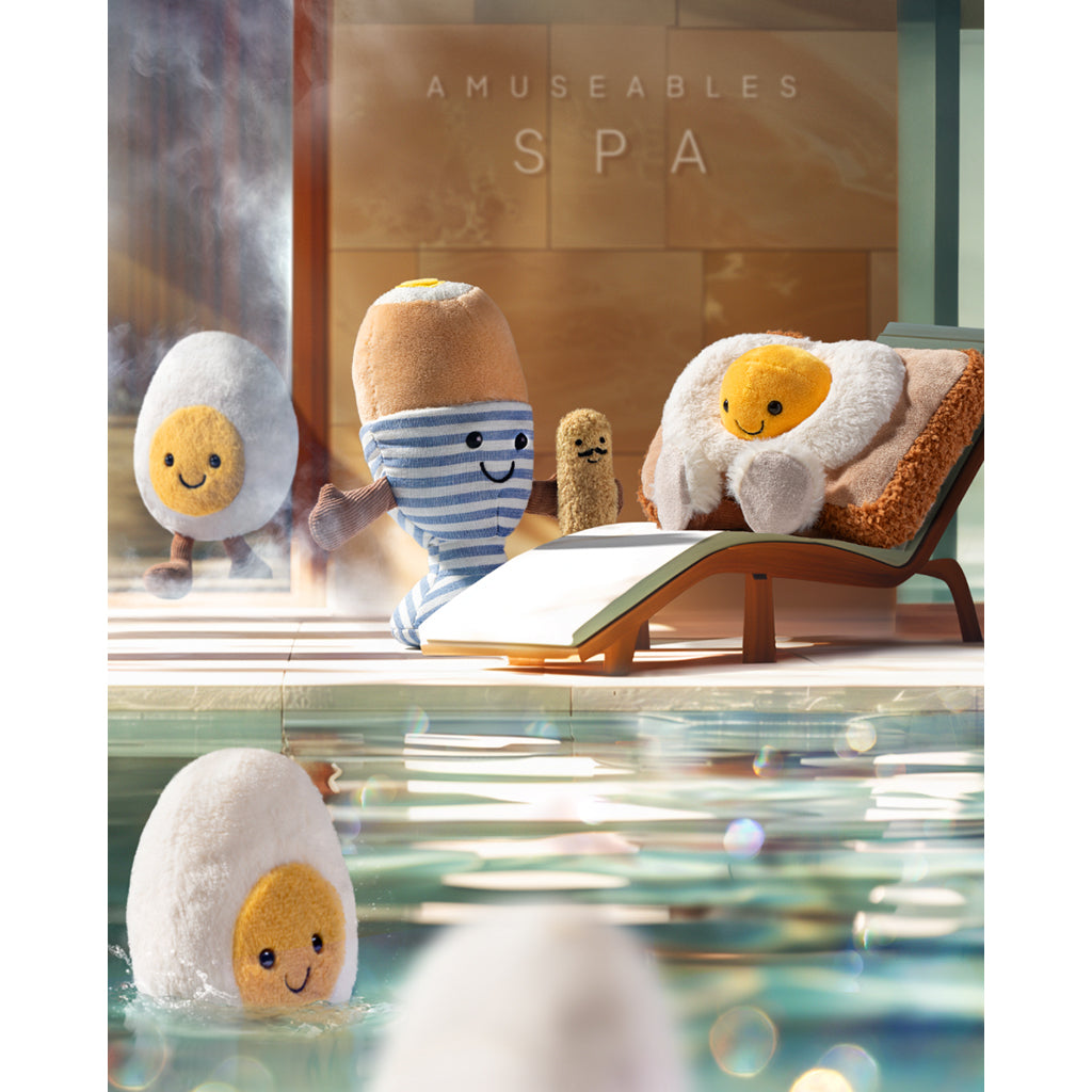 Jellycat bamse, Amuseable æg, Blødkogt æg med brød - 16 cm