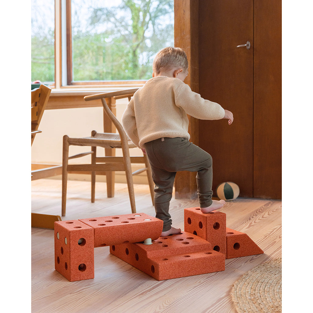 Modu byggelegetøj i skum, Explorer sæt, 20 dele - Burnt orange/ Dusty green