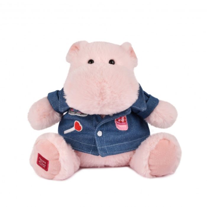 Doudou et Compagnie Flodhest bamse, Lyserød m/denimjakke - 20 cm