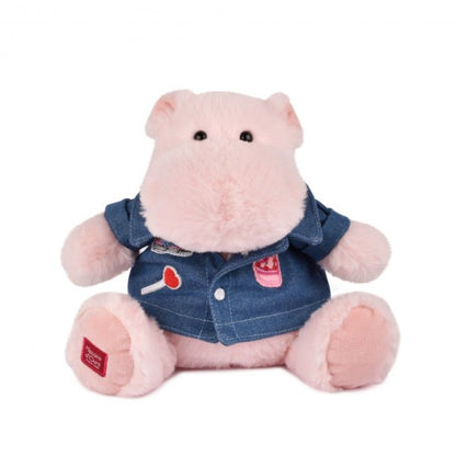 Doudou et Compagnie Flodhest bamse, Lyserød m/denimjakke - 20 cm