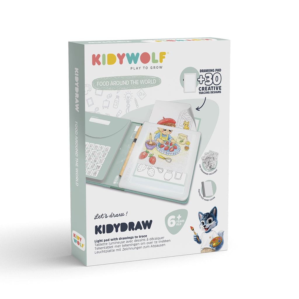 Kidywolf Kidydraw, tegnetavle m lys og skabeloner - Food