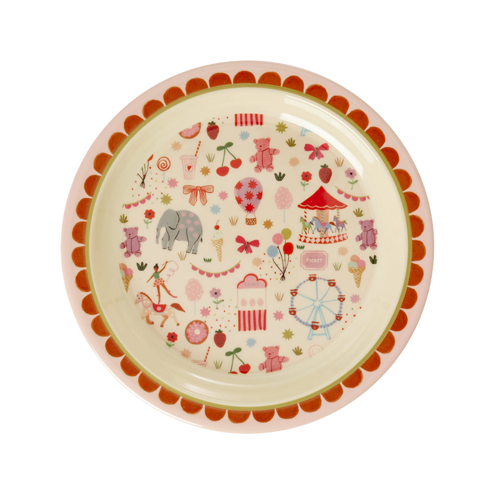 Rice melamin, Frokosttallerken, Fun fair print - Pink