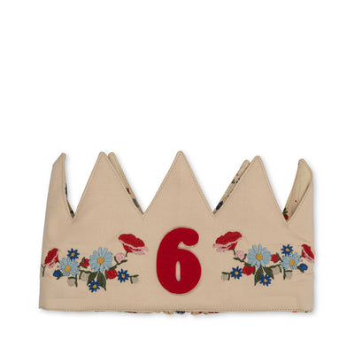 Konges Sløjd Birthday crown, stofkrone m. filttal, Flower - 1-10 år
