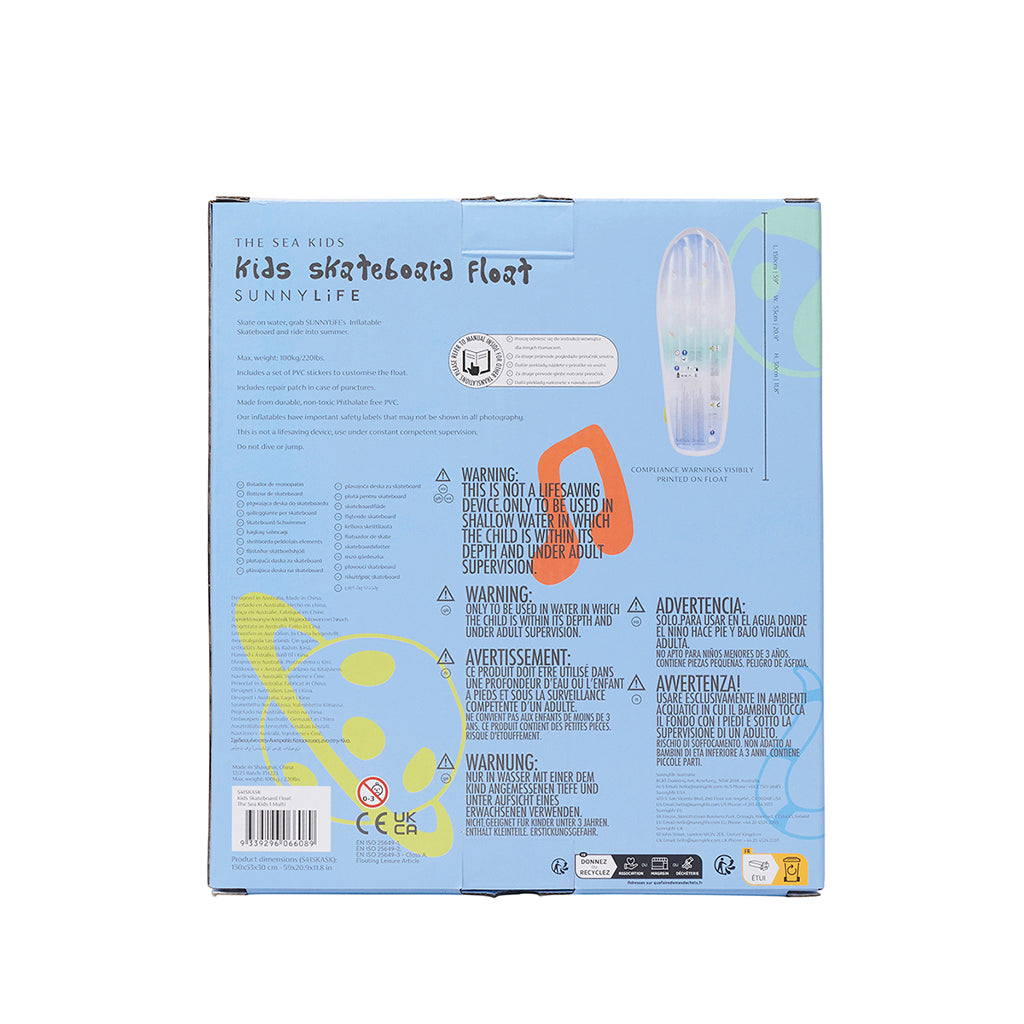 Sunnylife luftmadras, skateboard - blue/lime - Fra 6 år