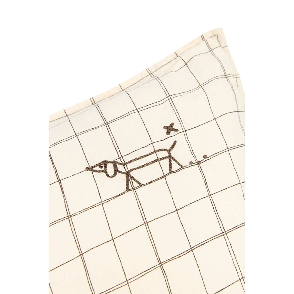 Nobodinoz broderet pude, 50 x 30 cm, vasket fransk hør - Natural grid