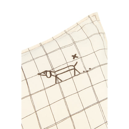 Nobodinoz broderet pude, 50 x 30 cm, vasket fransk hør - Natural grid