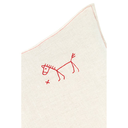 Nobodinoz broderet pude, 45 x 45 cm, vasket fransk hør - Greige