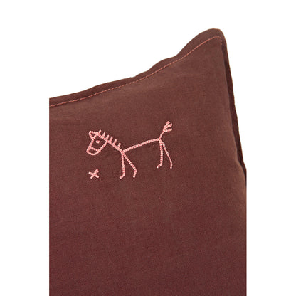 Nobodinoz broderet pude, 45 x 45 cm, vasket fransk hør - Prune