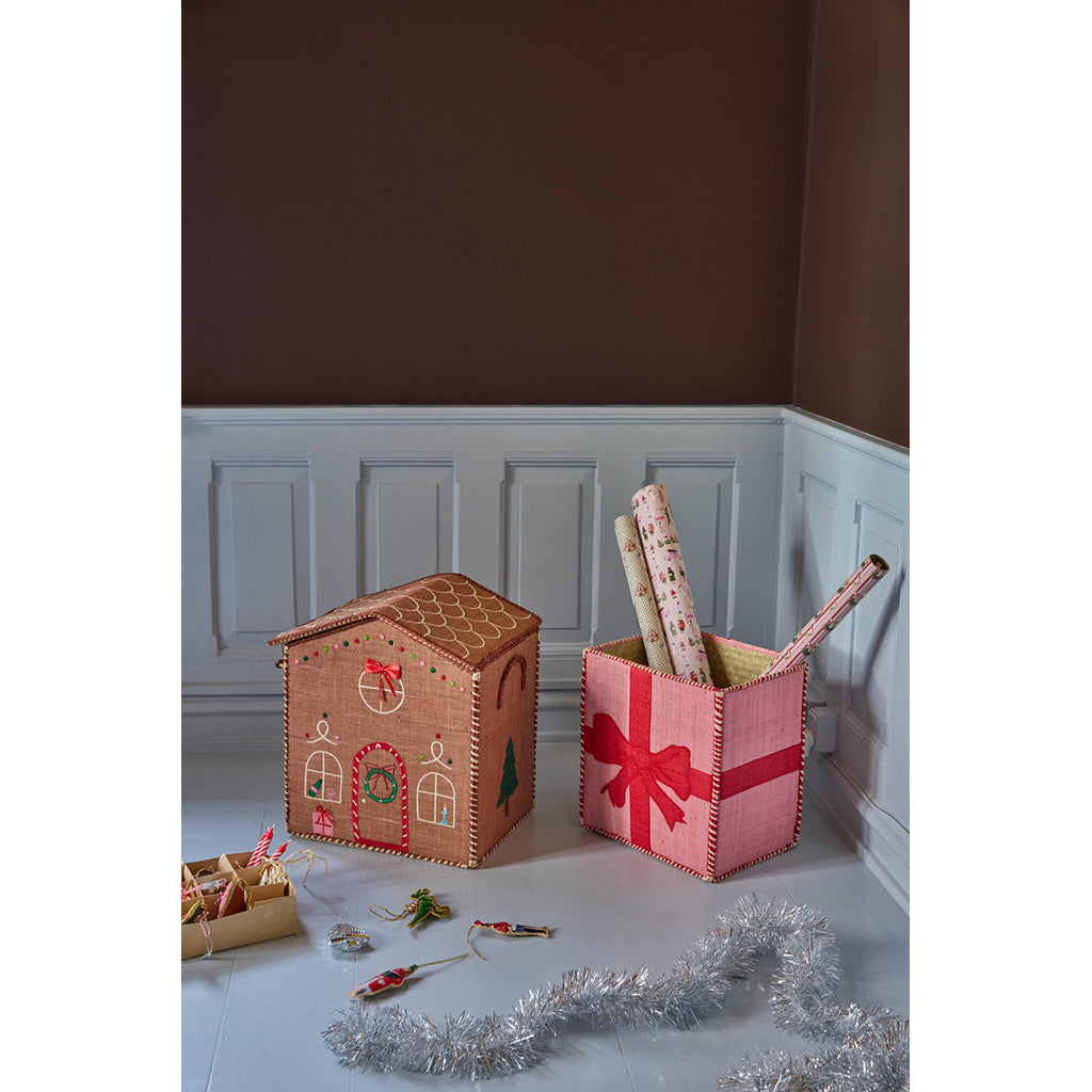 Rice julekurve i raffia, Gingerbread og gaveæske - sæt m 2 stk