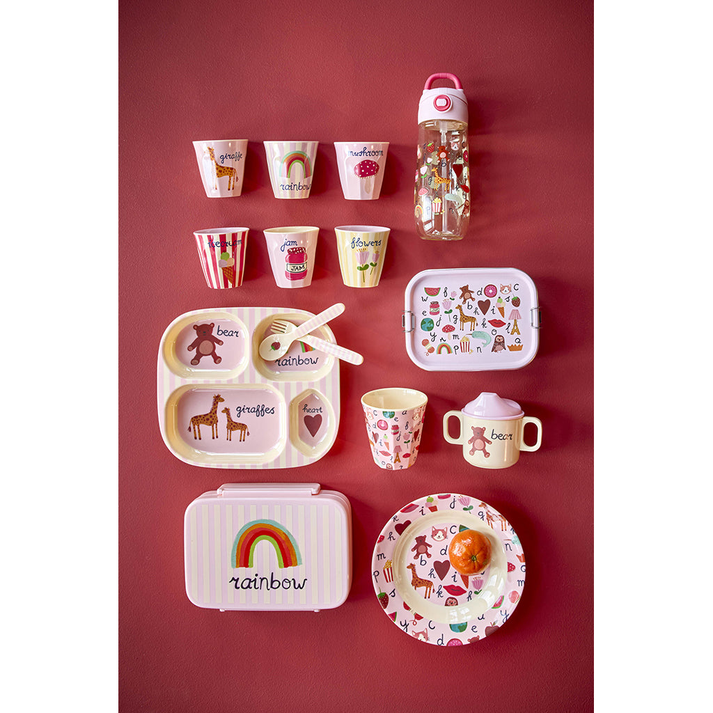 Rice 4-delt børnetallerken i melamin, Pink ABC print