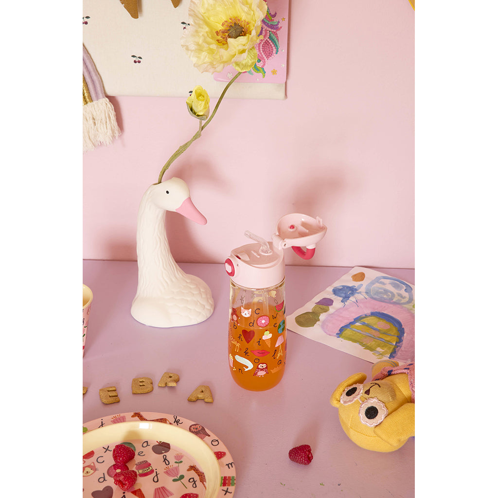 Rice Plastik drikkedunk, Pink ABC print