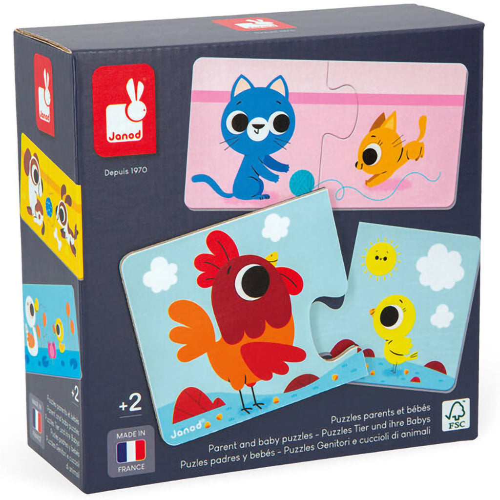 Janod Puslespil, Dyreunger og deres forældre - 12 spil af hver 2 brikker