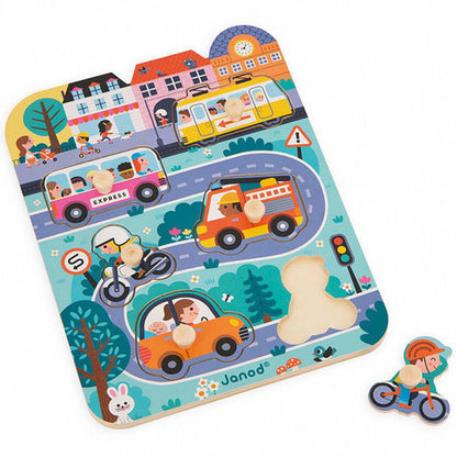 Janod puslespil i træ, I byen - 6 brikker