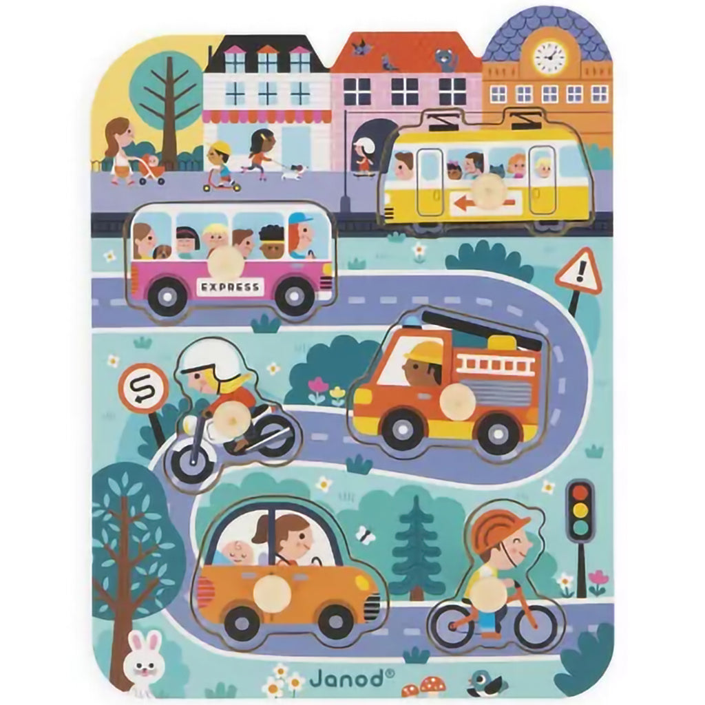 Janod puslespil i træ, I byen - 6 brikker