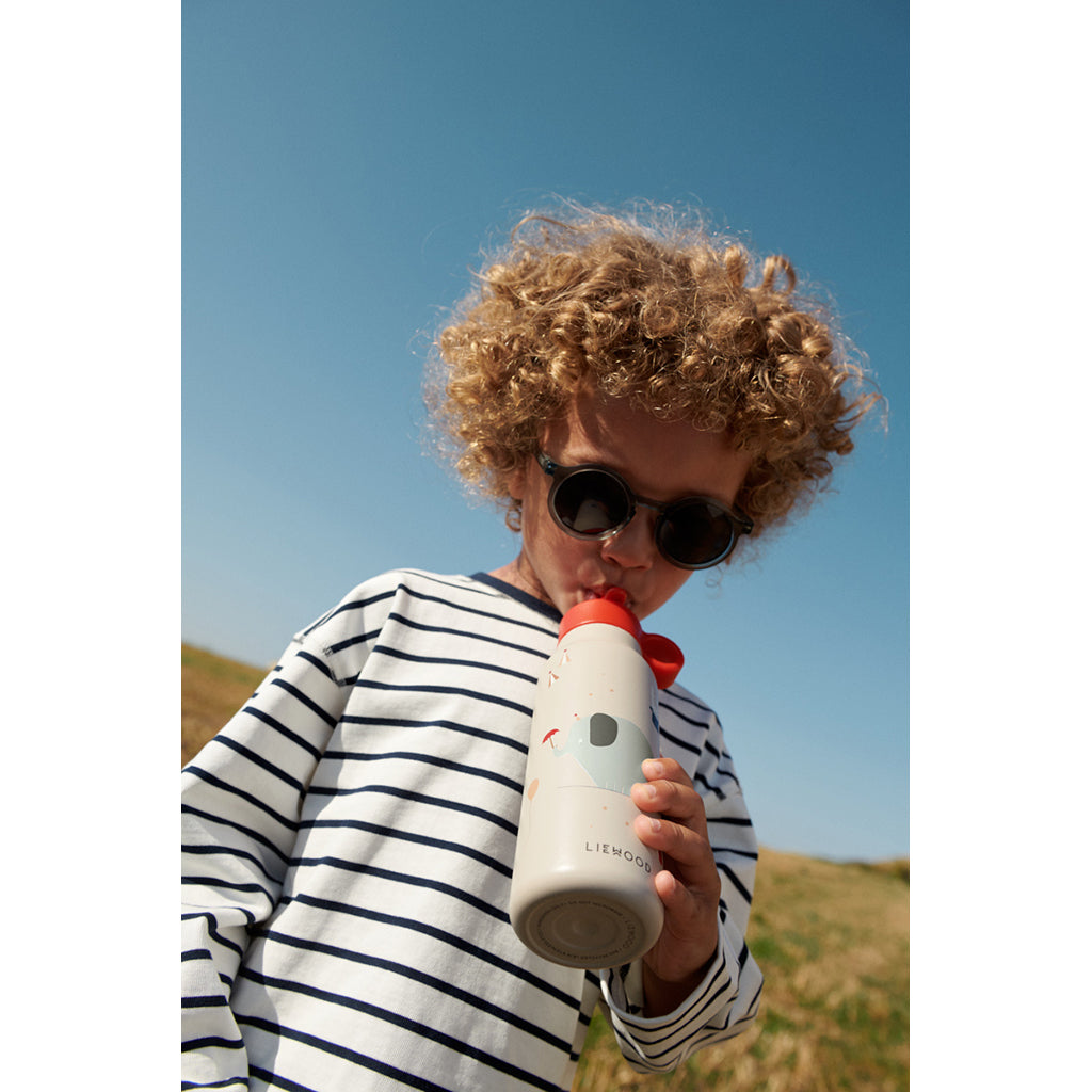 Liewood Falk water bottle, termoflaske 350 ml. - Vehicles/ Dove Blue Mix