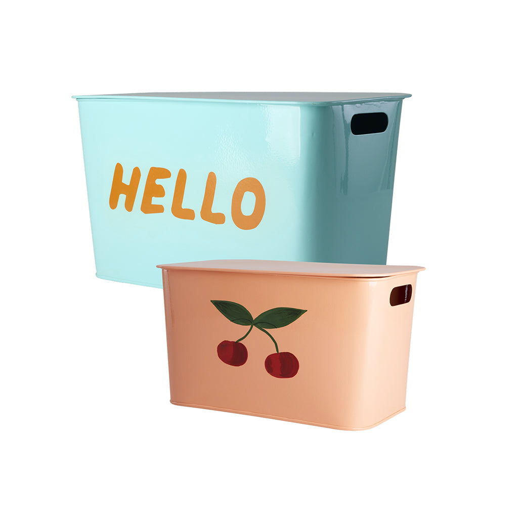 Rice Metal opbevaringskasser, sæt m 2 stk - Cherry/Hello