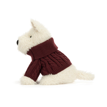 Jellycat bamse, Munro Scottie hund i vinter bluse - 25 cm